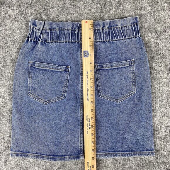 Vintage 90s Jean Denim Mini Skirt Women Medium Blue Paperbag Waist 90s - Picture 7 of 8